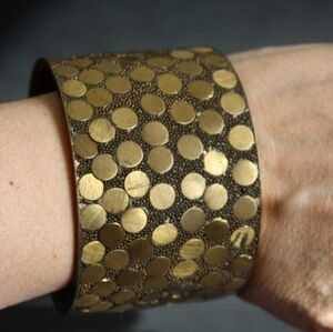Vintage Wide Brass cuff bracelet chunky jewelry Disco